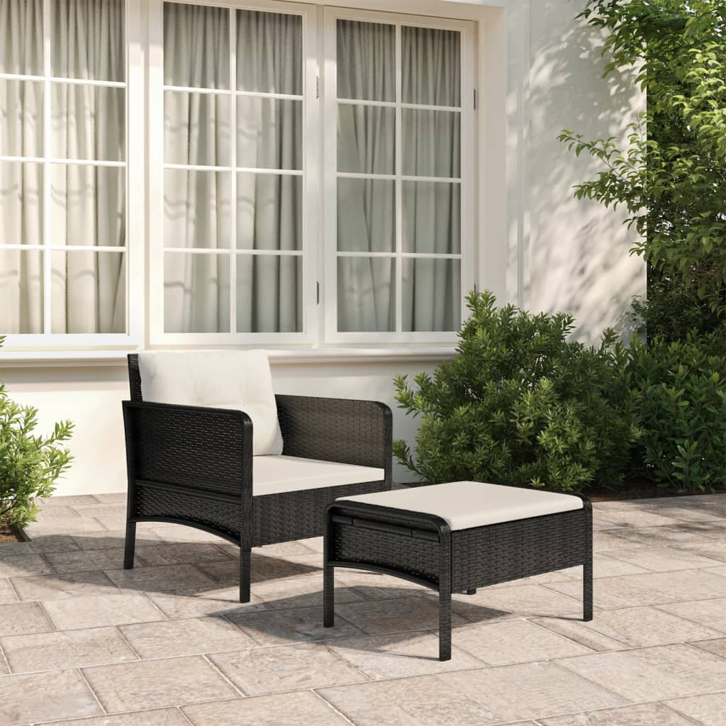 vidaXL 2 Piece Patio Lounge Set with Cushions Black Poly Rattan