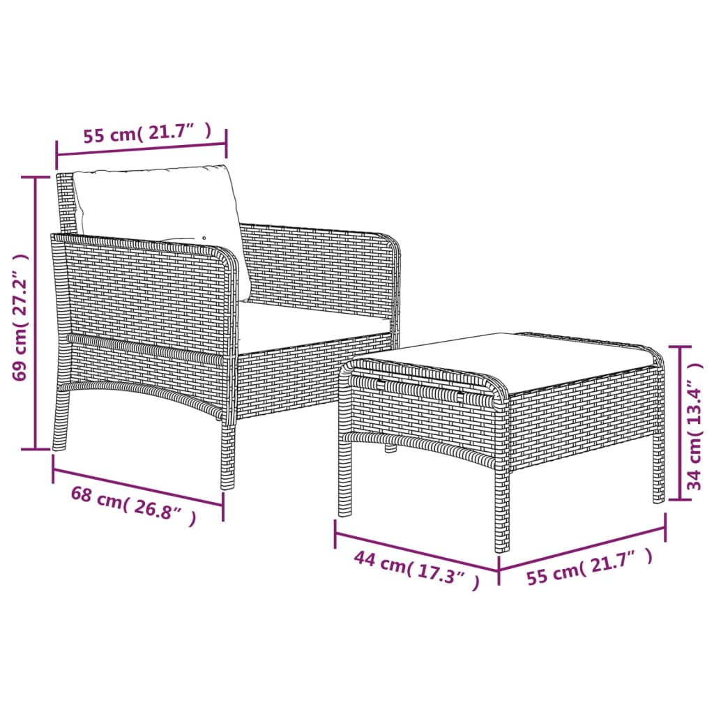 vidaXL 2 Piece Patio Lounge Set with Cushions Gray Poly Rattan