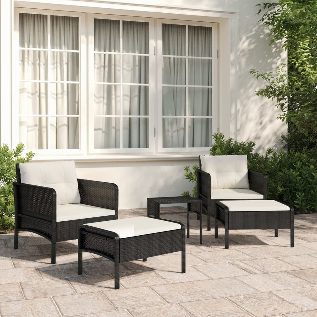 vidaXL 5 Piece Patio Lounge Set with Cushions Black Poly Rattan