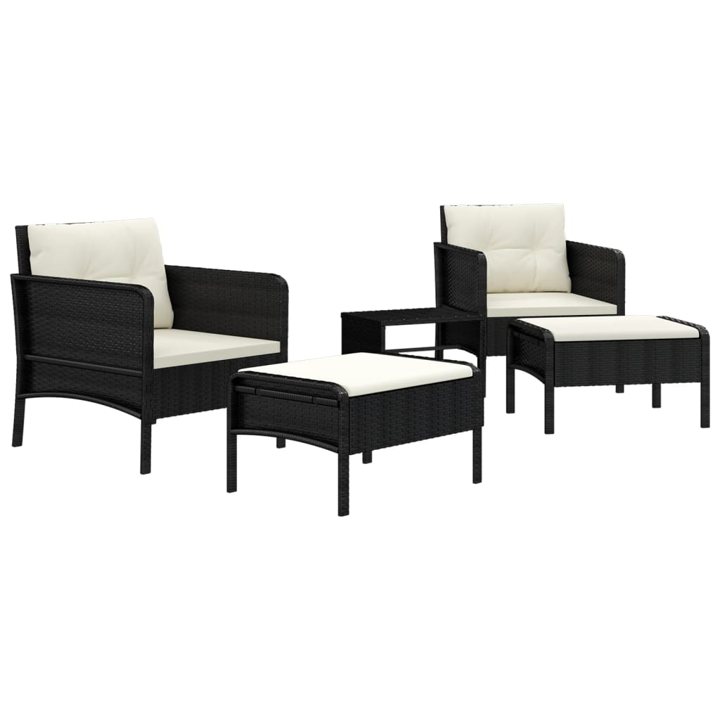 vidaXL 5 Piece Patio Lounge Set with Cushions Black Poly Rattan