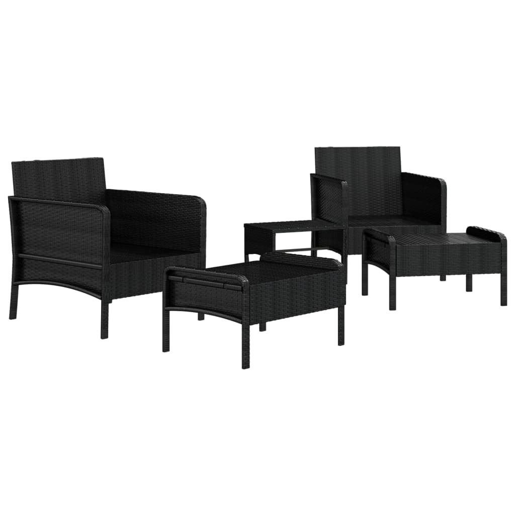 vidaXL 5 Piece Patio Lounge Set with Cushions Black Poly Rattan