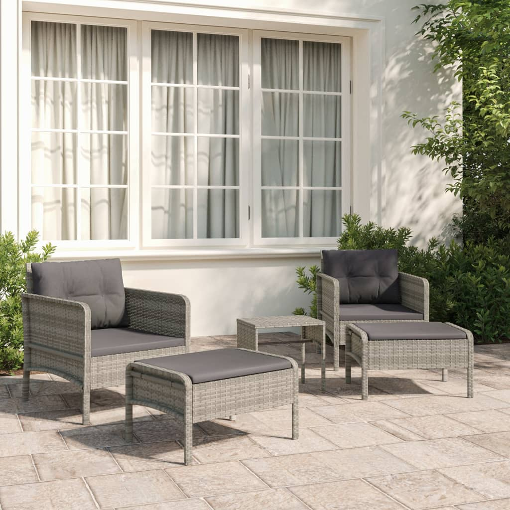 vidaXL 5 Piece Patio Lounge Set with Cushions Gray Poly Rattan