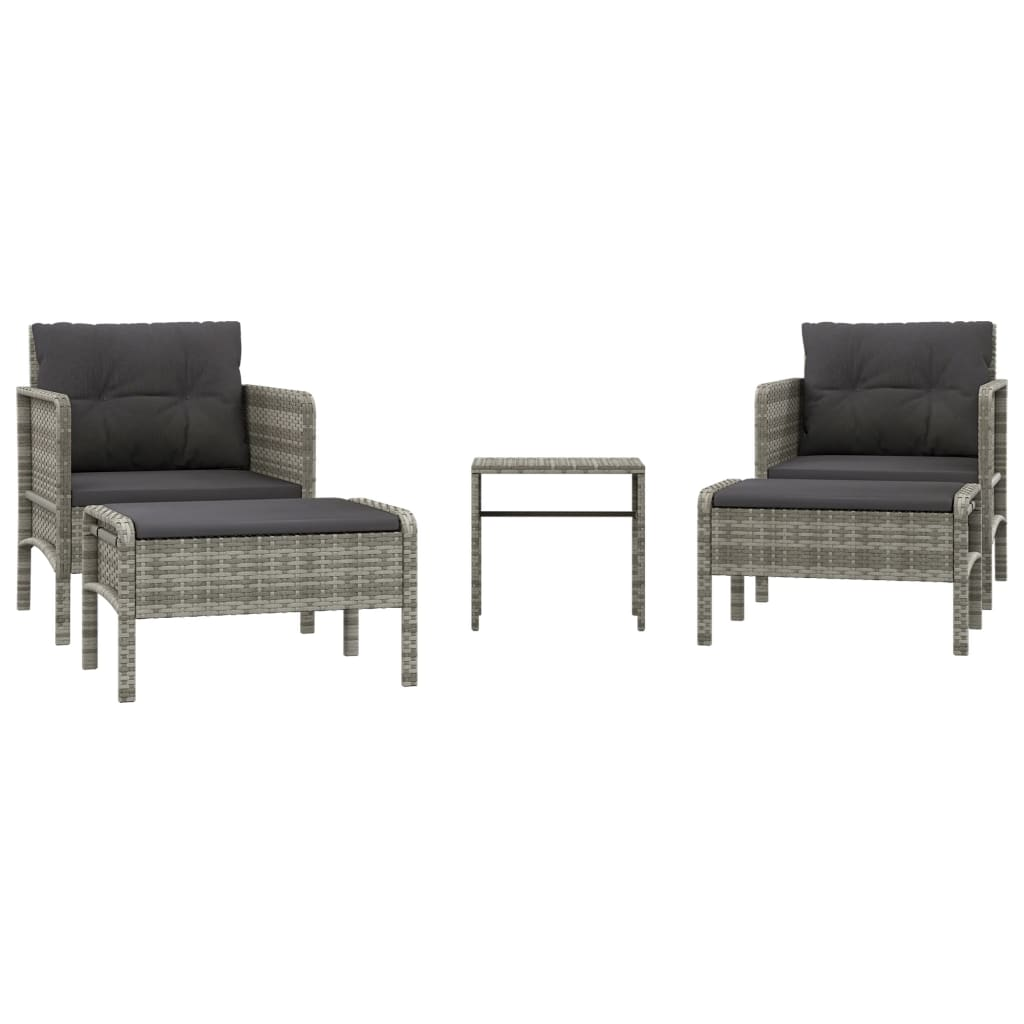 vidaXL 5 Piece Patio Lounge Set with Cushions Gray Poly Rattan