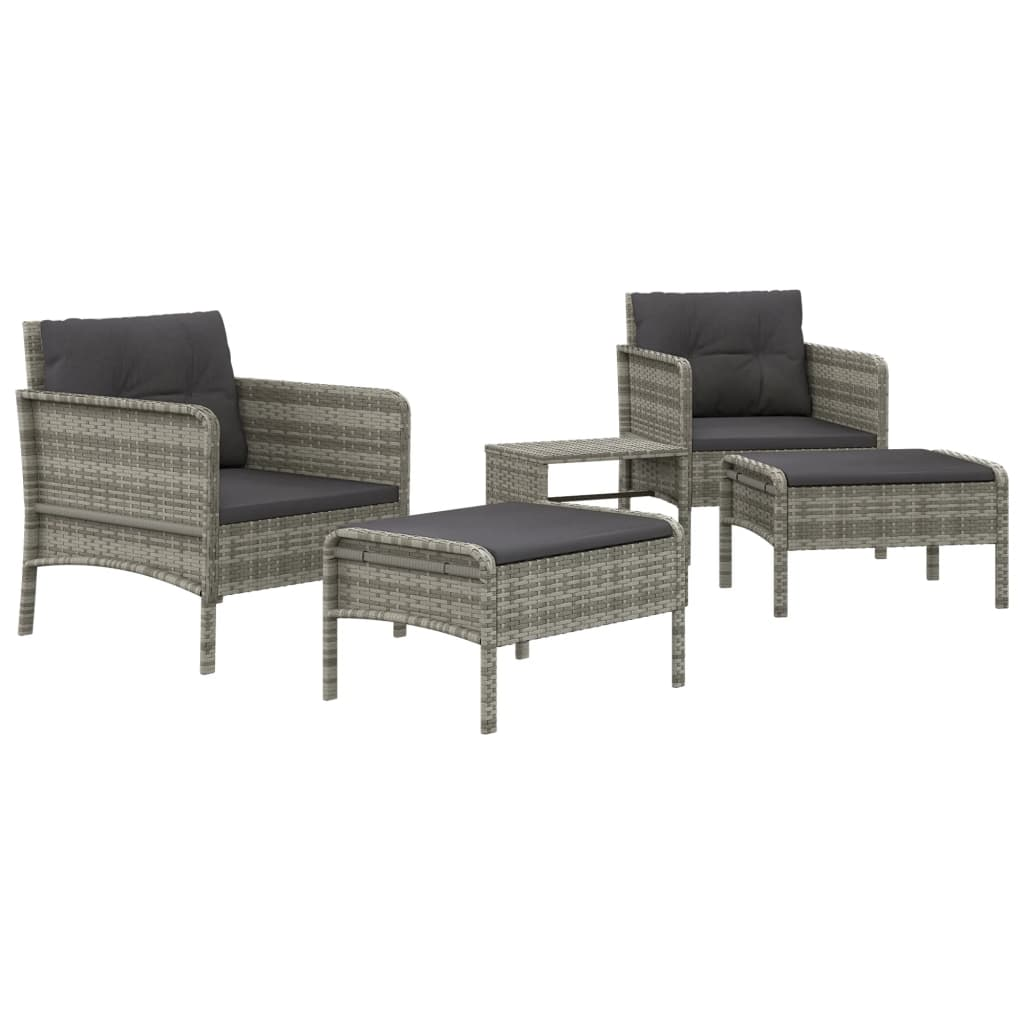 vidaXL 5 Piece Patio Lounge Set with Cushions Gray Poly Rattan