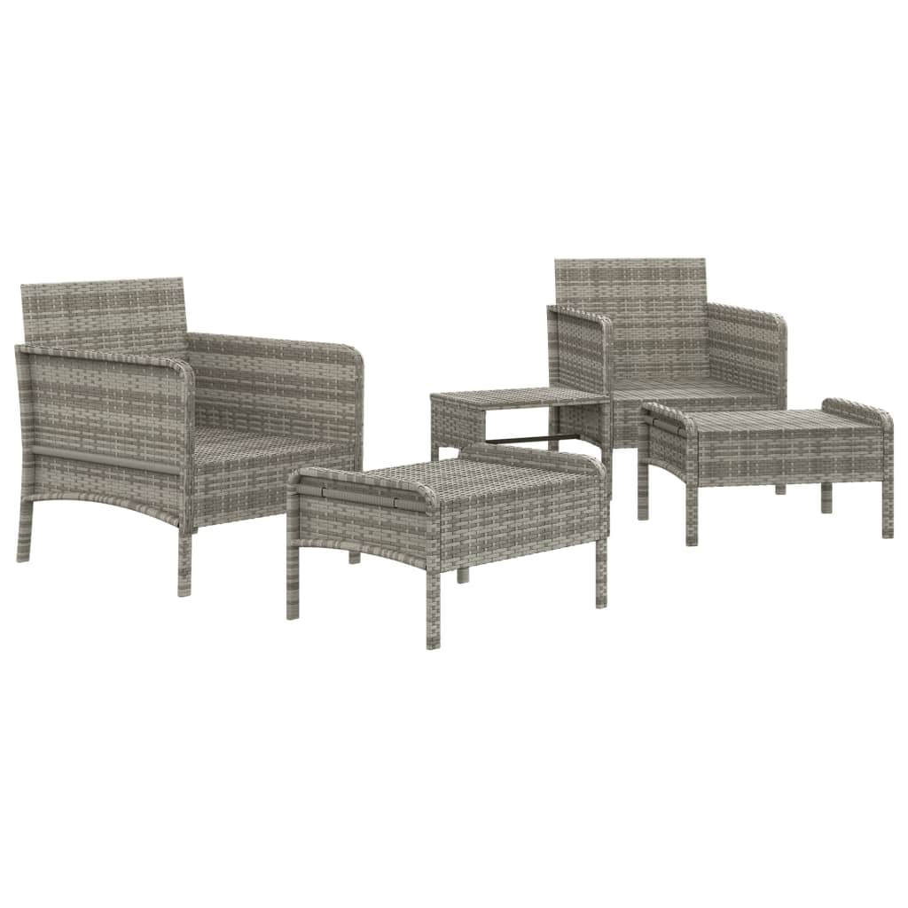 vidaXL 5 Piece Patio Lounge Set with Cushions Gray Poly Rattan