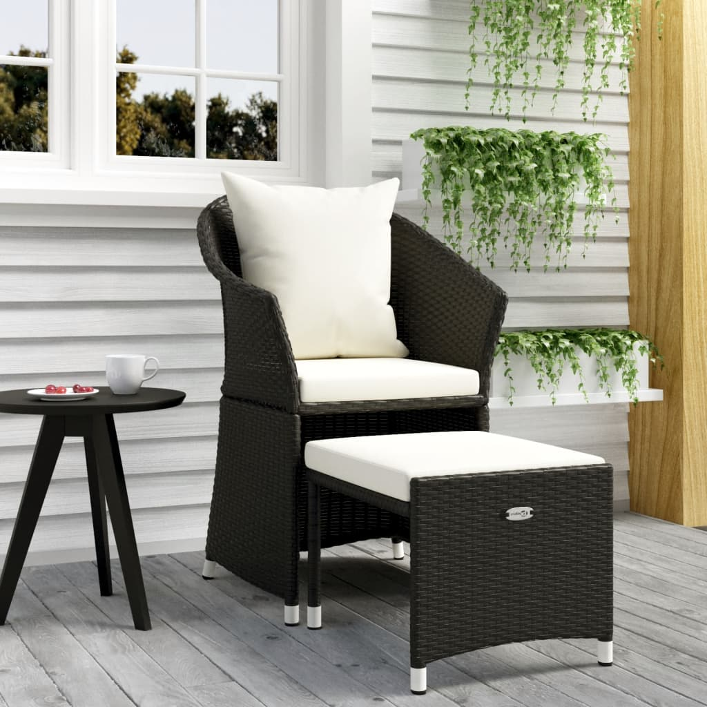 vidaXL 2 Piece Patio Lounge Set with Cushions Black Poly Rattan