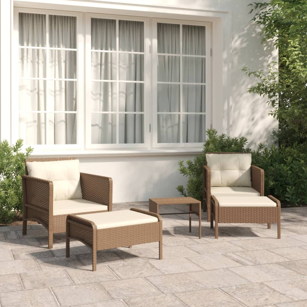 vidaXL 5 Piece Patio Lounge Set with Cushions Brown Poly Rattan