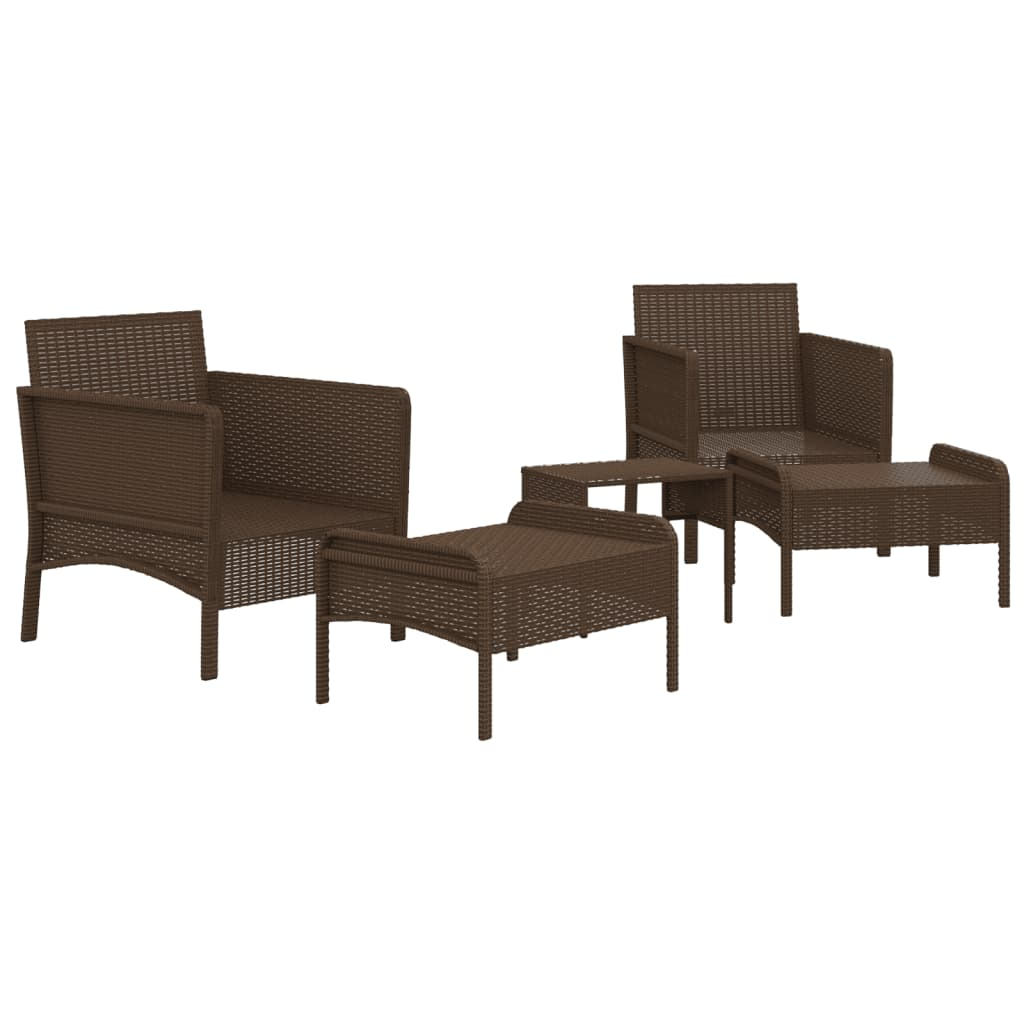 vidaXL 5 Piece Patio Lounge Set with Cushions Brown Poly Rattan