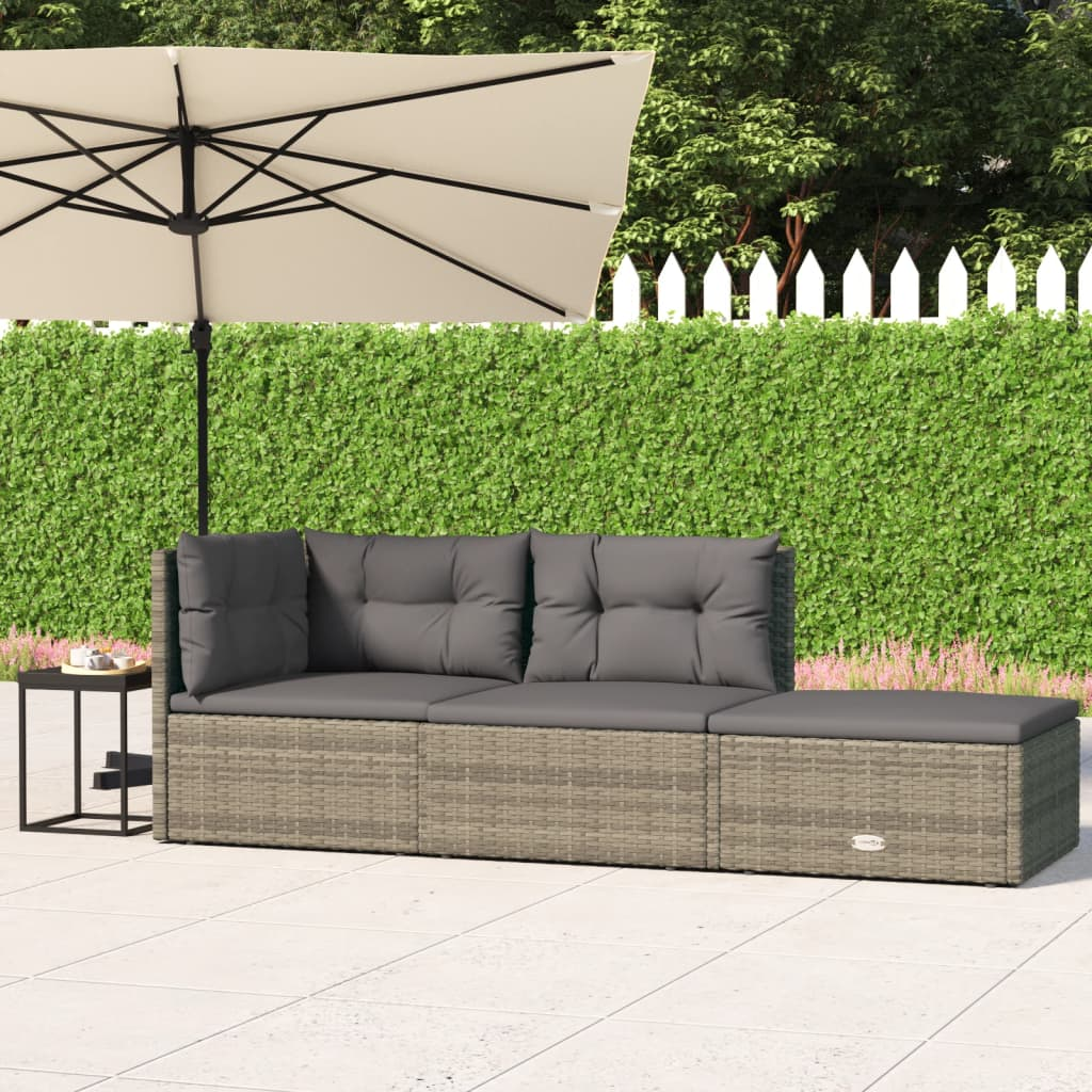 vidaXL 3 Piece Patio Lounge Set with Cushions Gray Poly Rattan