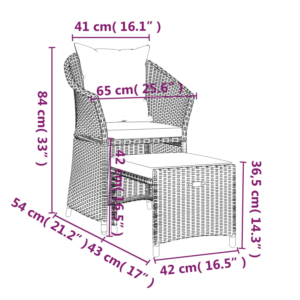 vidaXL 2 Piece Patio Lounge Set with Cushions Gray Poly Rattan