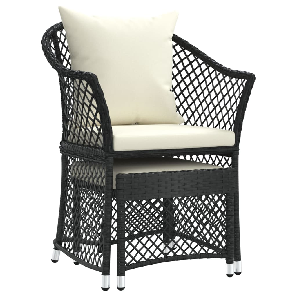 vidaXL 2 Piece Patio Lounge Set with Cushions Black Poly Rattan