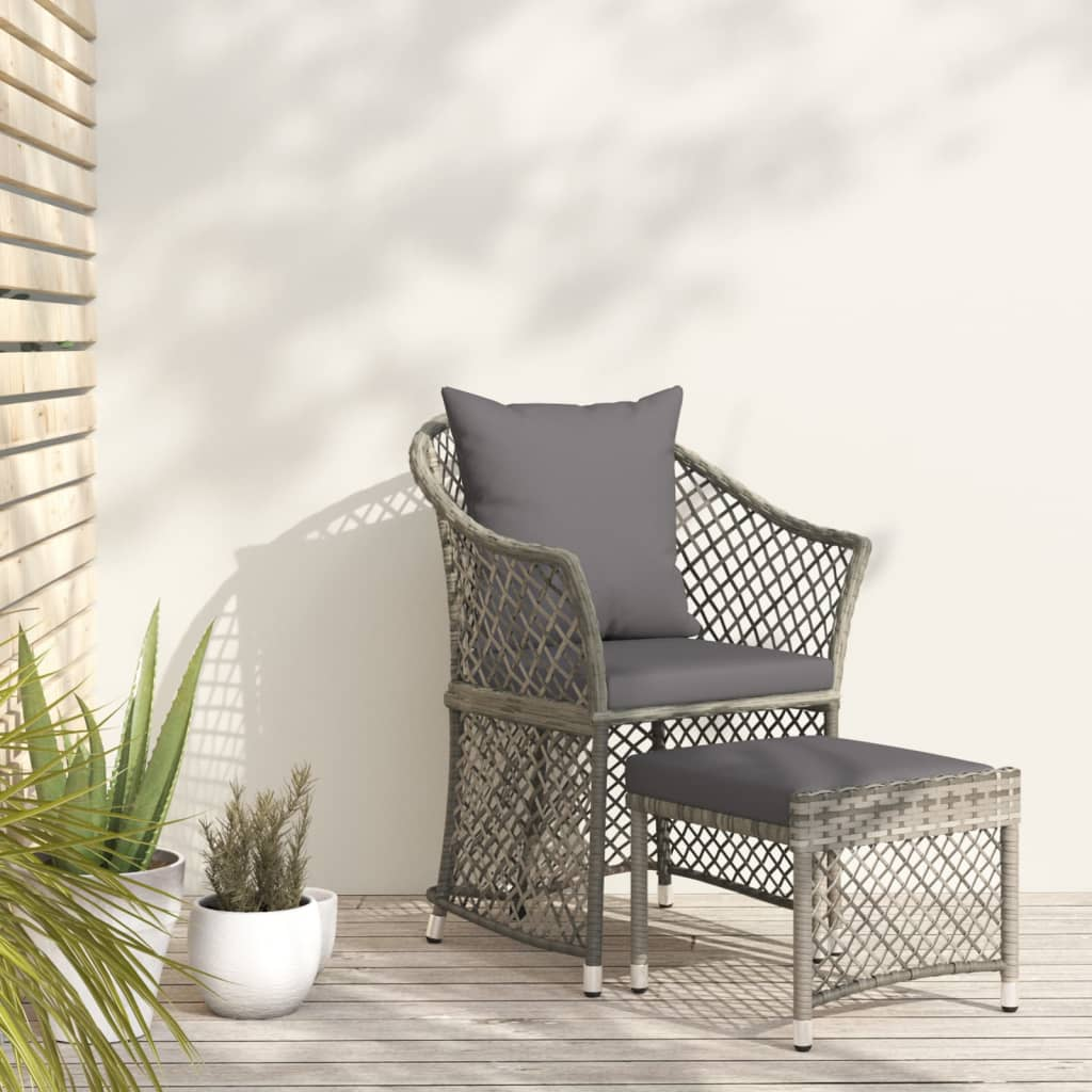 vidaXL 2 Piece Patio Lounge Set with Cushions Gray Poly Rattan