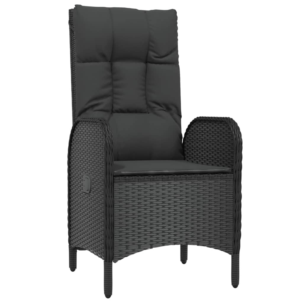 vidaXL 3 Piece Patio Lounge Set with Cushions Black Poly Rattan