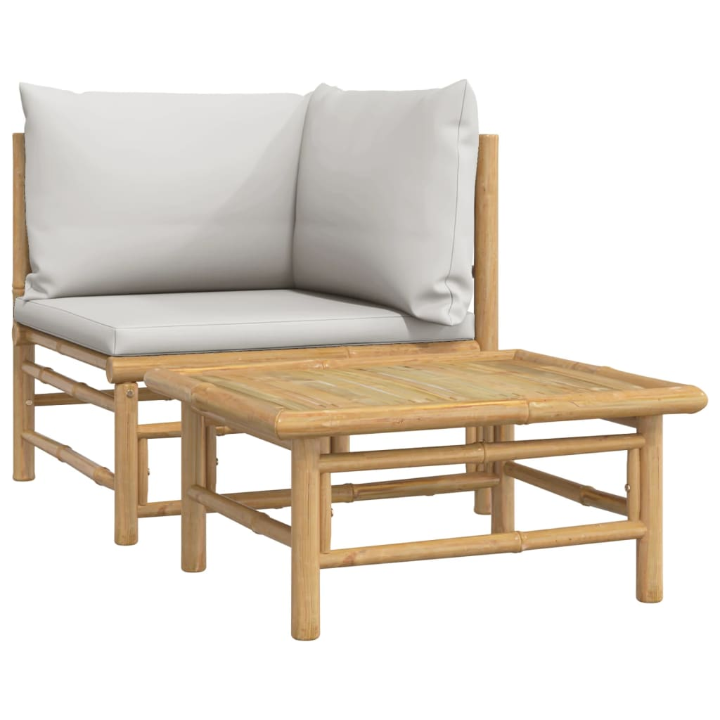 vidaXL 2 Piece Patio Lounge Set with Light Gray Cushions Bamboo