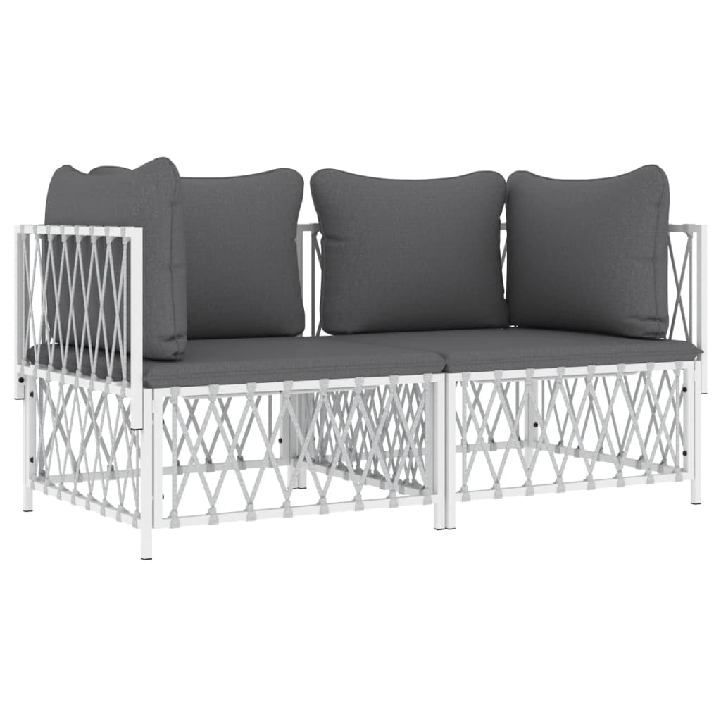 vidaXL 2 Piece Patio Lounge Set with Cushions White Steel