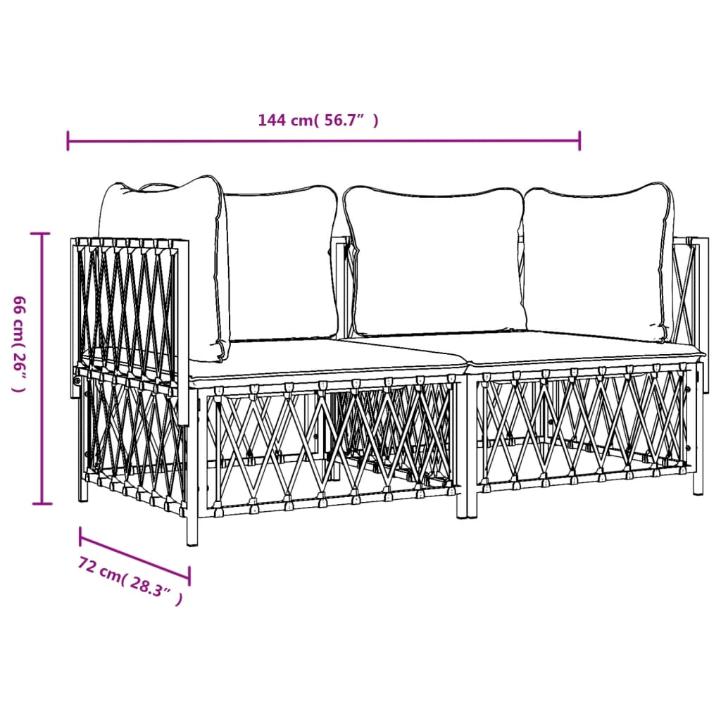 vidaXL 2 Piece Patio Lounge Set with Cushions White Steel