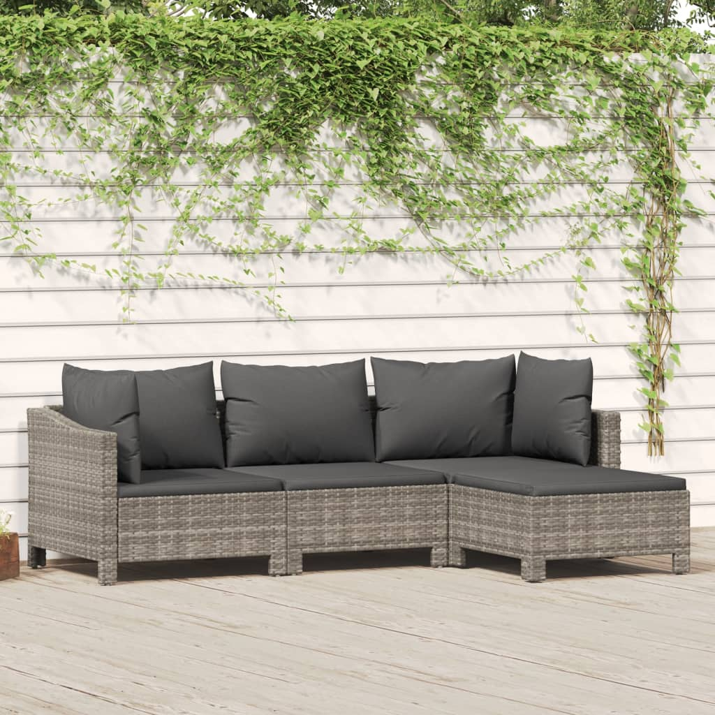 vidaXL 4 Piece Patio Lounge Set with Cushions Gray Poly Rattan