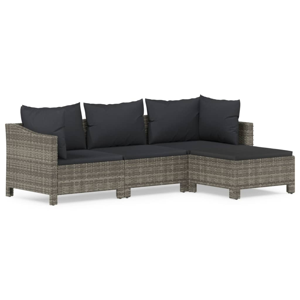 vidaXL 4 Piece Patio Lounge Set with Cushions Gray Poly Rattan