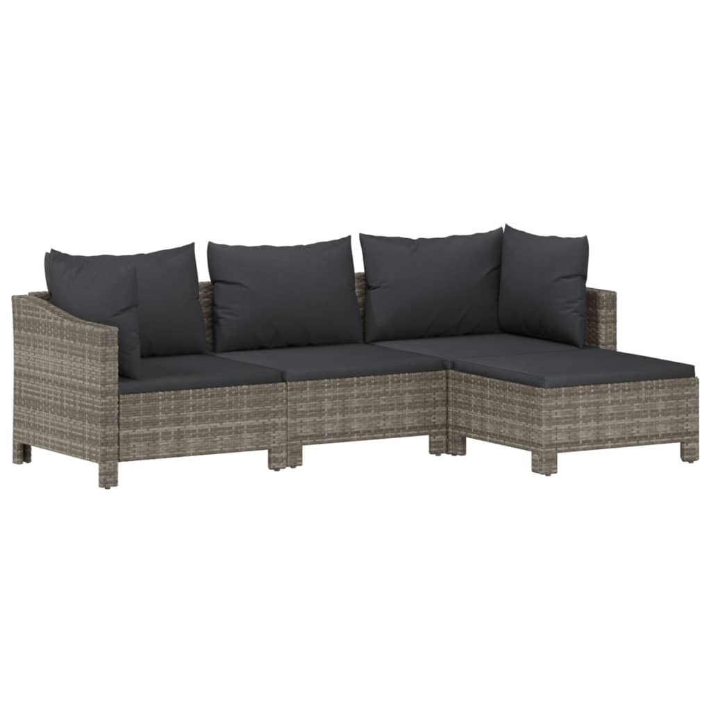 vidaXL 4 Piece Patio Lounge Set with Cushions Gray Poly Rattan