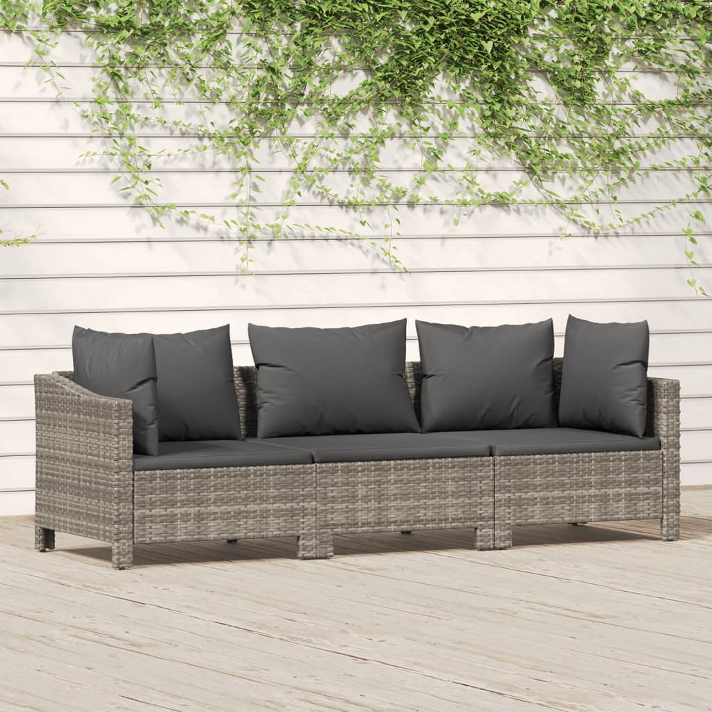 vidaXL 3 Piece Patio Lounge Set with Cushions Gray Poly Rattan