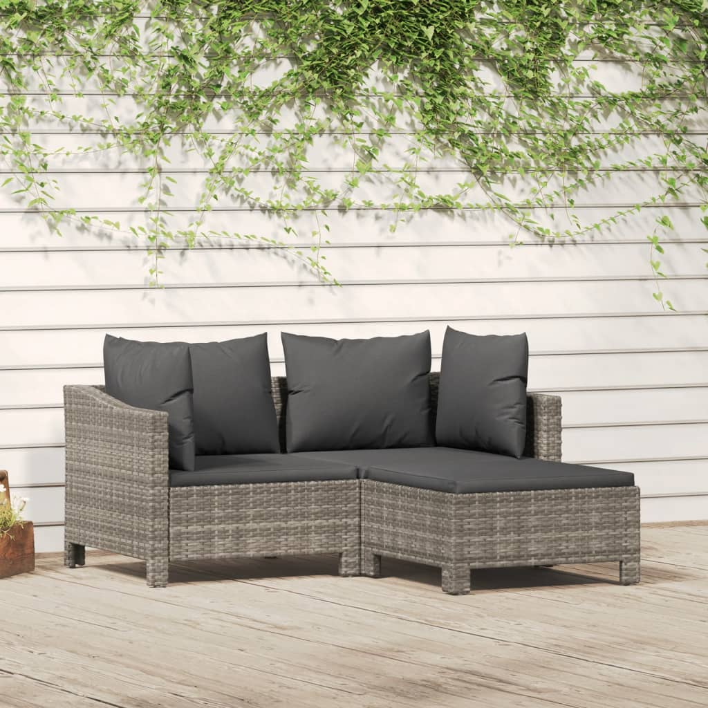 vidaXL 3 Piece Patio Lounge Set with Cushions Gray Poly Rattan