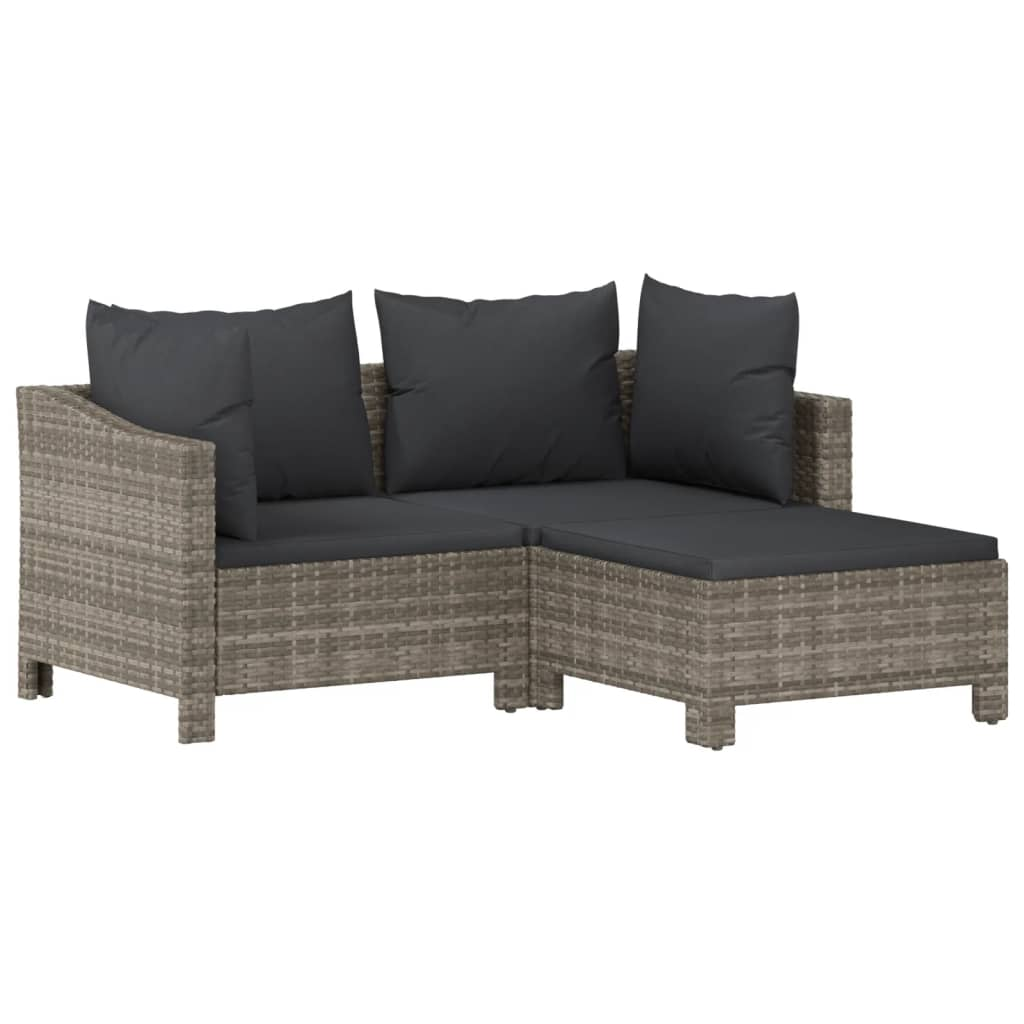 vidaXL 3 Piece Patio Lounge Set with Cushions Gray Poly Rattan