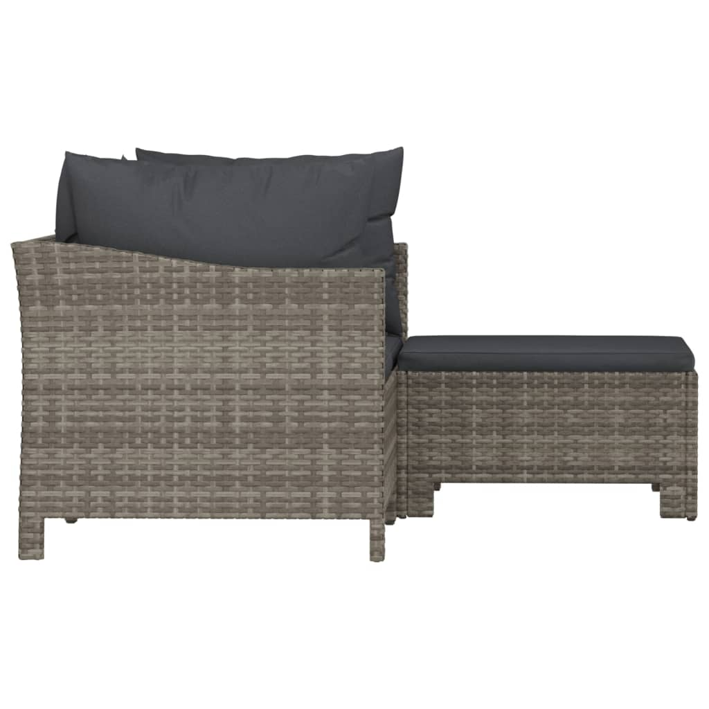 vidaXL 3 Piece Patio Lounge Set with Cushions Gray Poly Rattan