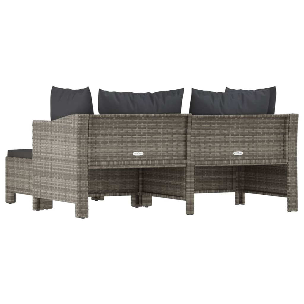 vidaXL 3 Piece Patio Lounge Set with Cushions Gray Poly Rattan