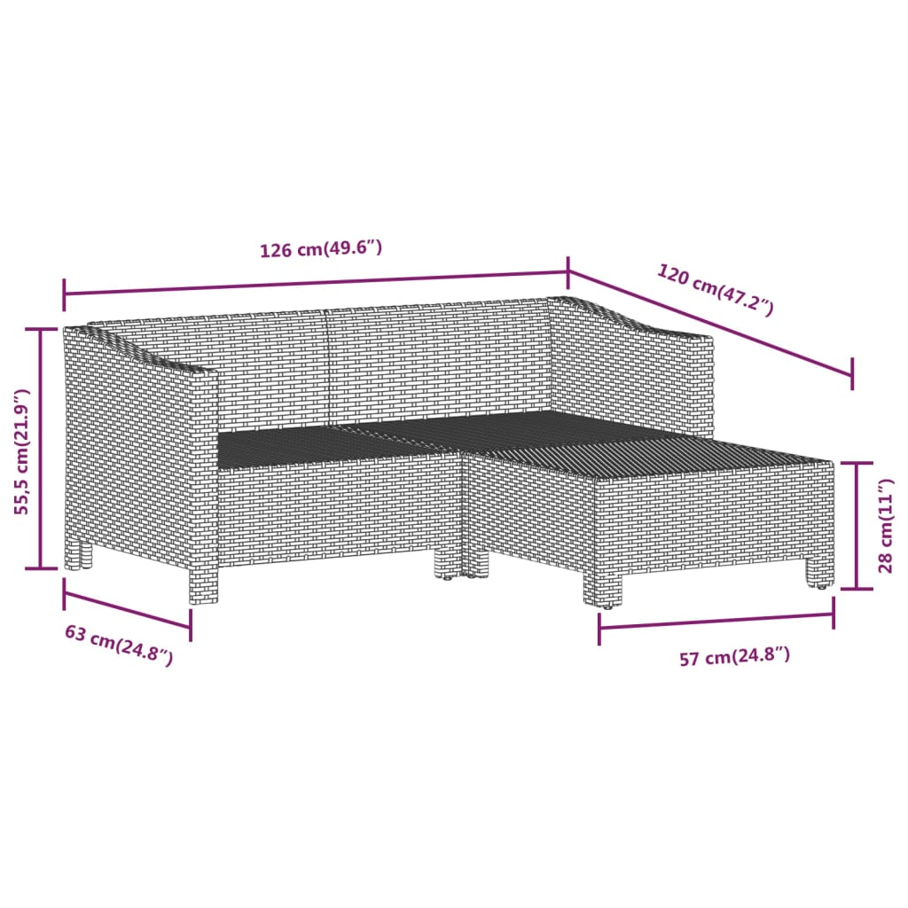 vidaXL 3 Piece Patio Lounge Set with Cushions Gray Poly Rattan