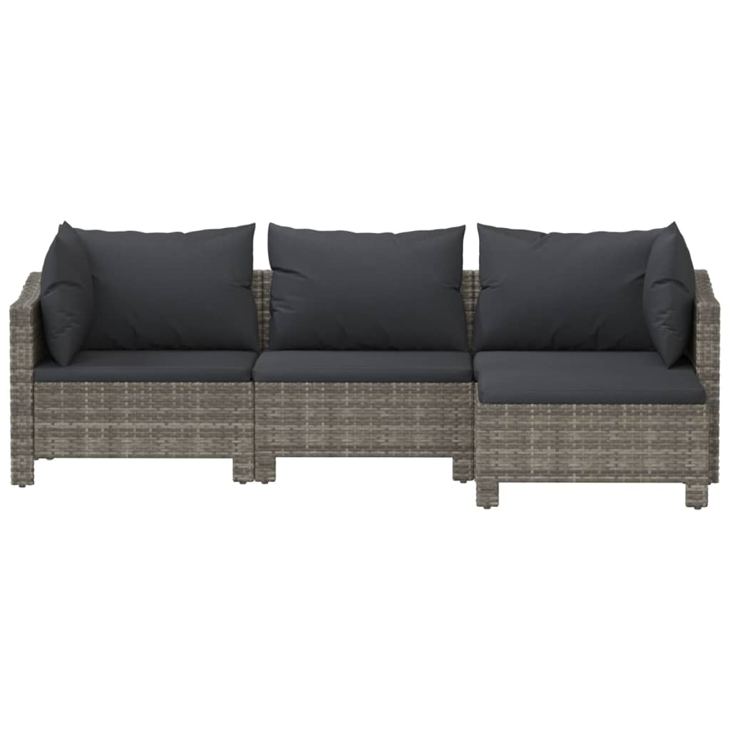 vidaXL 4 Piece Patio Lounge Set with Cushions Gray Poly Rattan