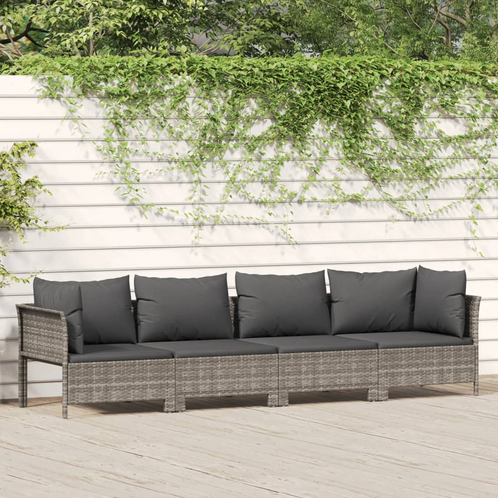 vidaXL 4 Piece Patio Lounge Set with Cushions Gray Poly Rattan