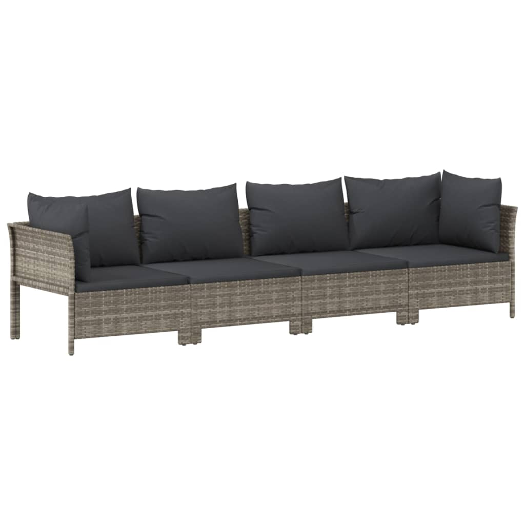 vidaXL 4 Piece Patio Lounge Set with Cushions Gray Poly Rattan