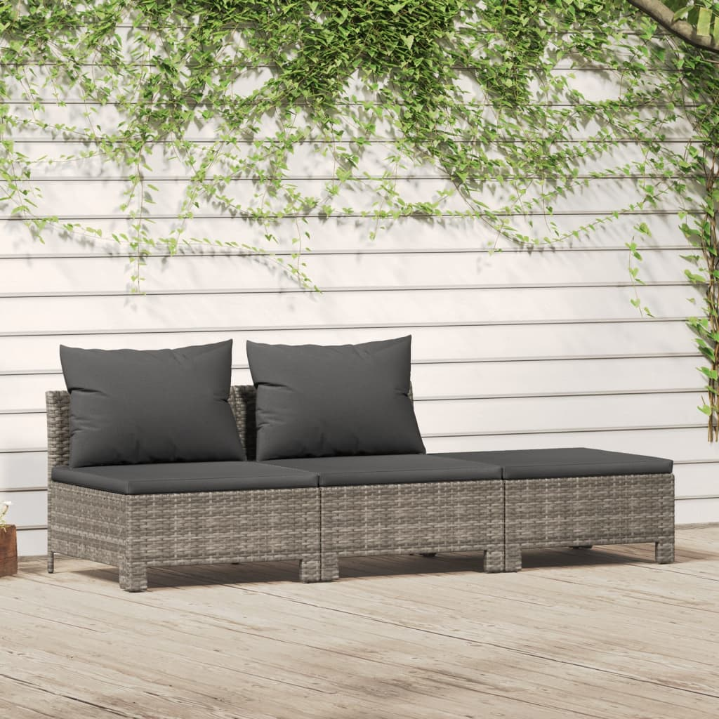 vidaXL 3 Piece Patio Lounge Set with Cushions Gray Poly Rattan