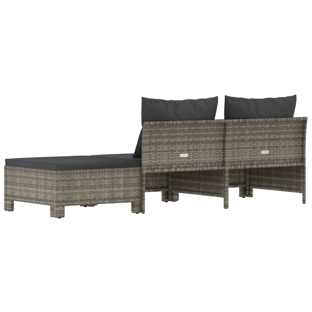 vidaXL 3 Piece Patio Lounge Set with Cushions Gray Poly Rattan