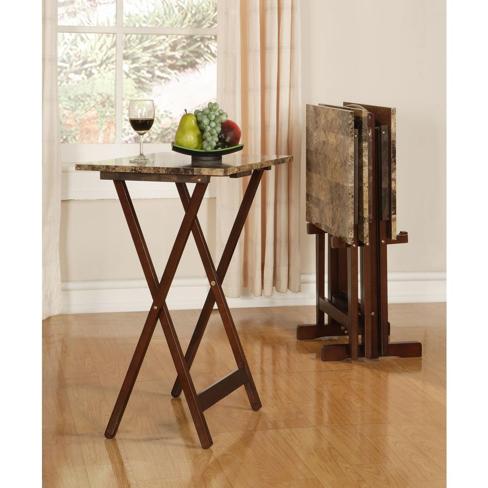 Tray Table Set Faux Marble -Brown