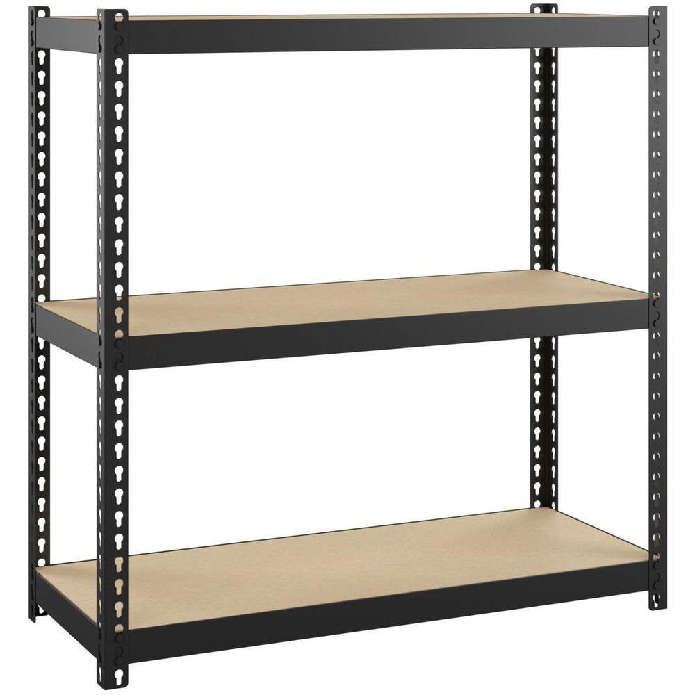 Lorell Narrow Riveted Shelving - 3 Shelf(ves) - 30" Height x 30" Width x 12" Depth - 28% Recycled - Black - Steel - 1 Each