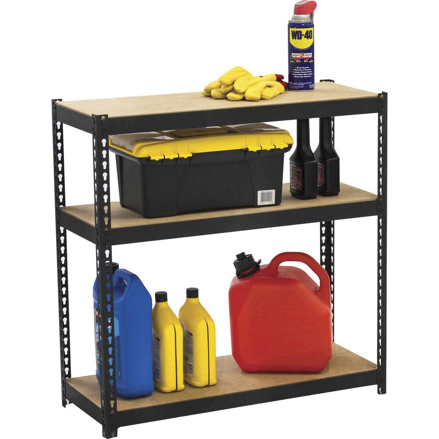 Lorell Narrow Riveted Shelving - 3 Shelf(ves) - 30" Height x 30" Width x 12" Depth - 28% Recycled - Black - Steel - 1 Each