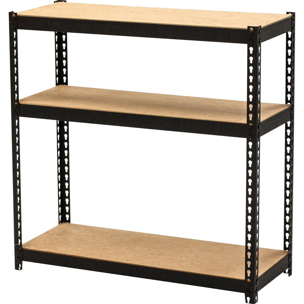 Lorell Narrow Riveted Shelving - 3 Shelf(ves) - 30" Height x 30" Width x 12" Depth - 28% Recycled - Black - Steel - 1 Each