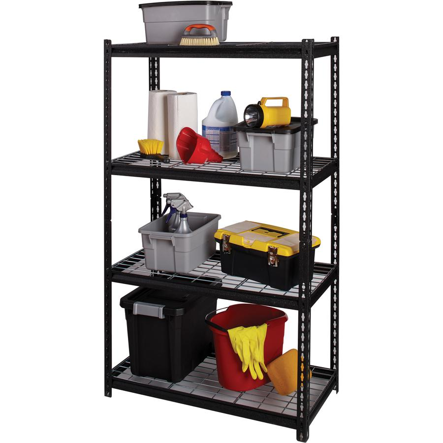 Lorell Wire Deck Shelving - 4 Shelf(ves) - 60" Height x 36" Width x 18" Depth - 30% Recycled - Black - Steel - 1 Each