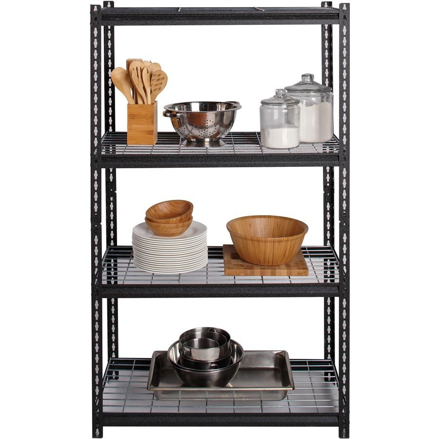 Lorell Wire Deck Shelving - 4 Shelf(ves) - 60" Height x 36" Width x 18" Depth - 30% Recycled - Black - Steel - 1 Each