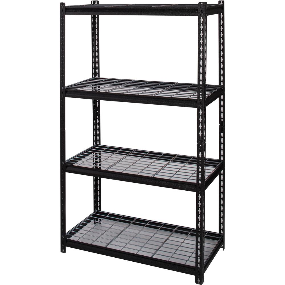 Lorell Wire Deck Shelving - 4 Shelf(ves) - 60" Height x 36" Width x 18" Depth - 30% Recycled - Black - Steel - 1 Each