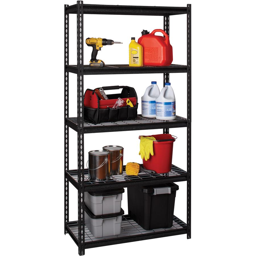 Lorell Wire Deck Shelving - 5 Shelf(ves) - 72" Height x 36" Width x 18" Depth - 28% Recycled - Black - Steel - 1 Each