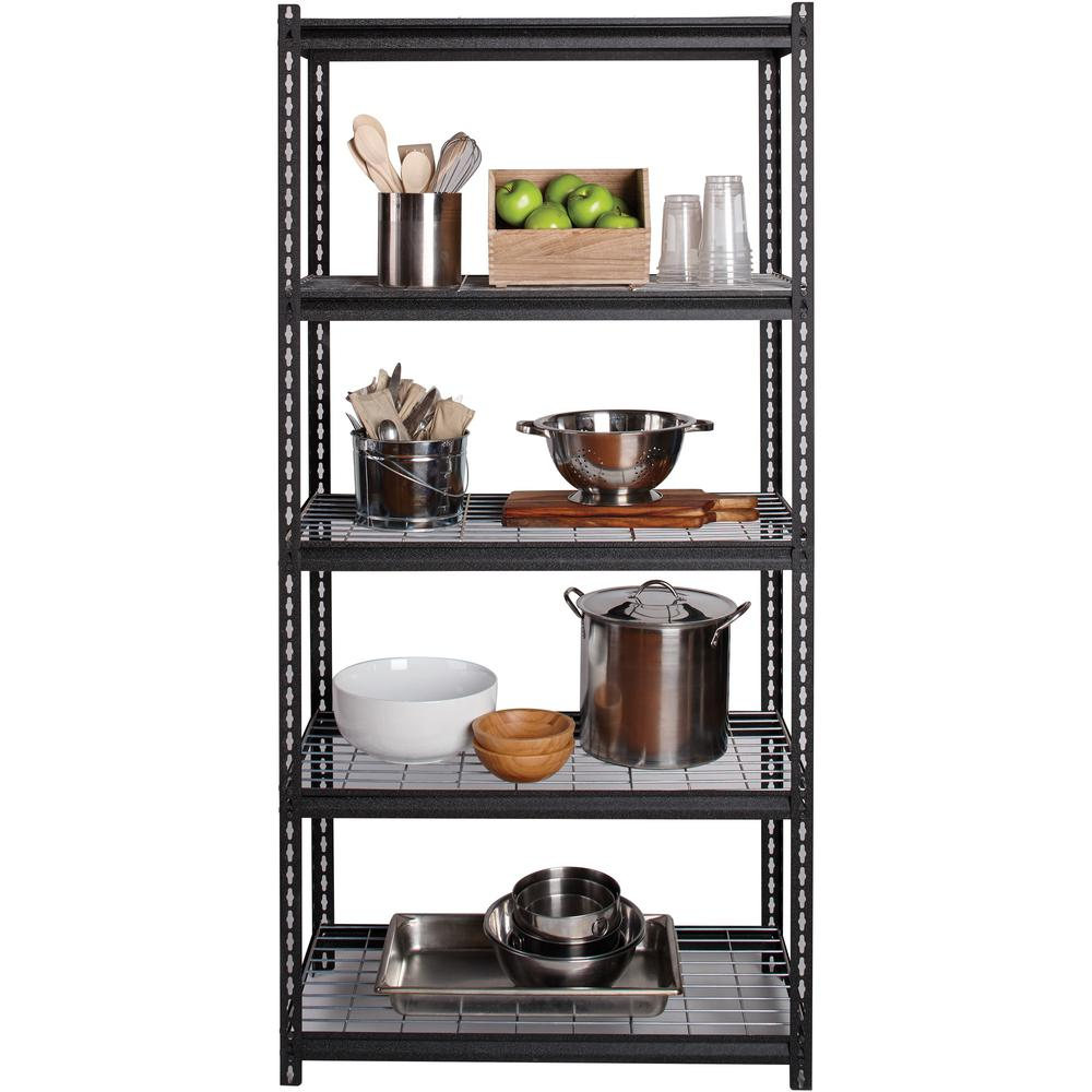 Lorell Wire Deck Shelving - 5 Shelf(ves) - 72" Height x 36" Width x 18" Depth - 28% Recycled - Black - Steel - 1 Each