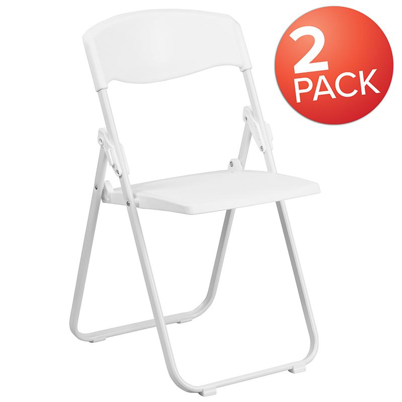 2 Pack 500 lb. Capacity Heavy Duty White Plastic Folding Chair