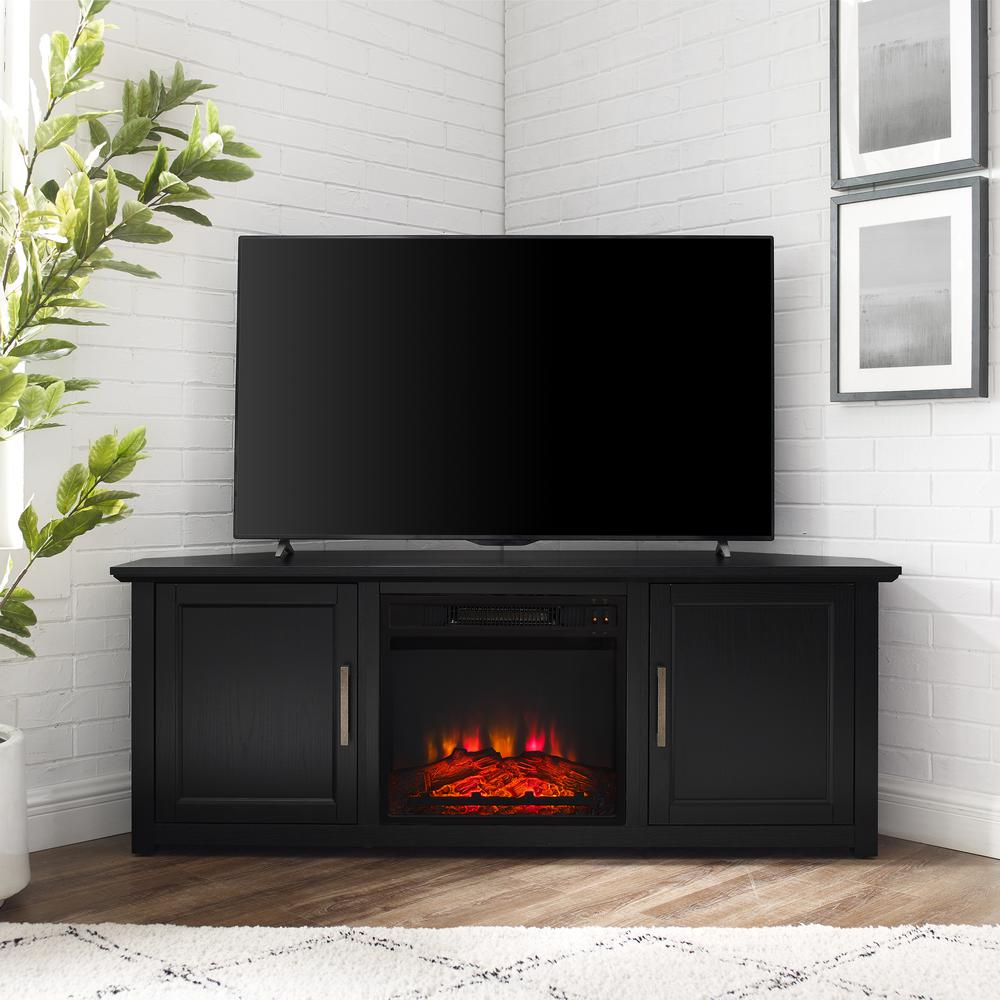 Camden 58" Corner Tv Stand W/Fireplace Black