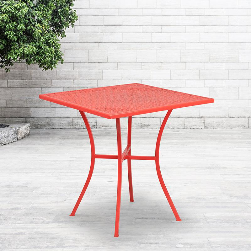 Commercial Grade 28" Square Coral Indoor-Outdoor Steel Patio Table