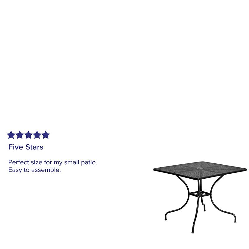 35.5" Square Black Indoor-Outdoor Steel Patio Table with Umbrella Hole