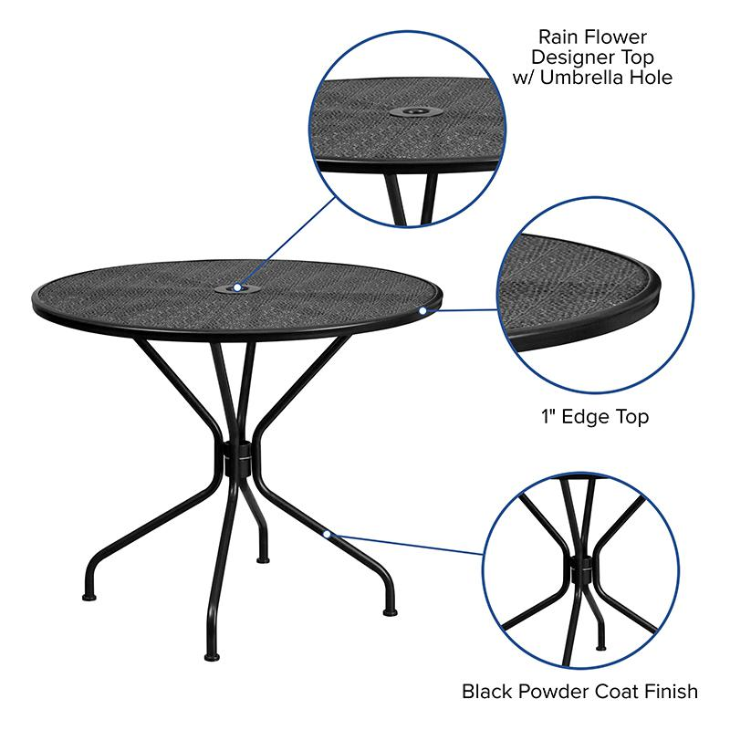 35.25" Round Black Indoor-Outdoor Steel Patio Table with Umbrella Hole