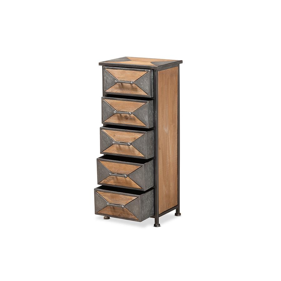 Whitewashed Oak Brown Finished Wood 5-Drawer Accent Storage Cabinet