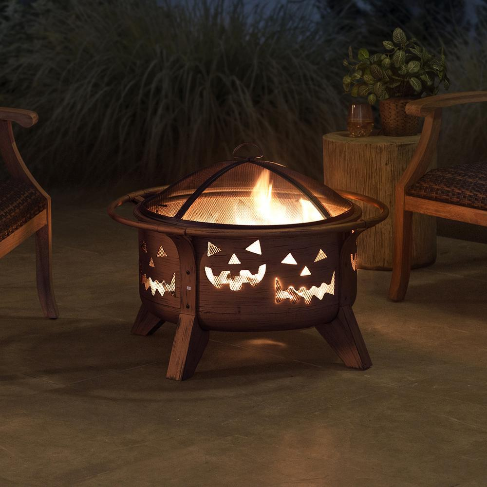 Sunjoy 30 in. Patio Round Steel Firepi Fire Pits with Spark Screen and Poker